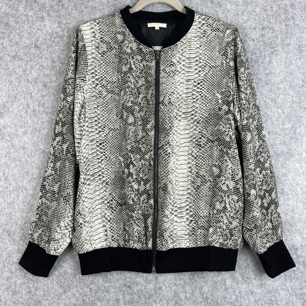 Gold Hawk Silk Bomber Jacket Womens Medium Snake Print Full Zip Lightweight
